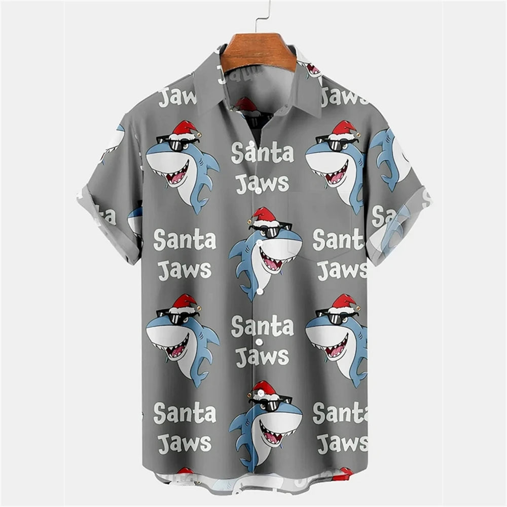 Shark Santa Claus  Men's Shirt Casual Short Sleeve T-shirt