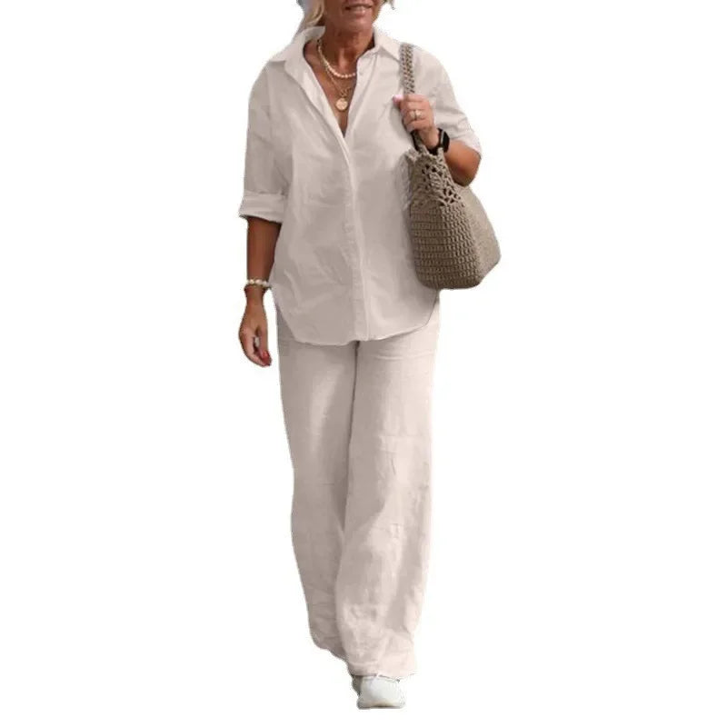 Shirt Casual Wide-leg Pants Suit 2 Piece Sets