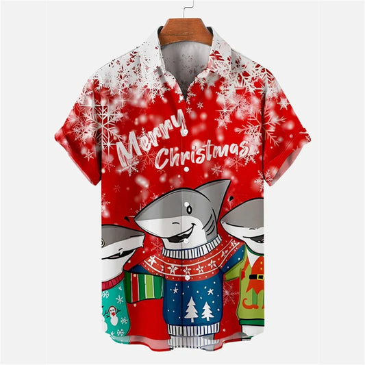 Shark Santa Claus  Men's Shirt Casual Short Sleeve T-shirt