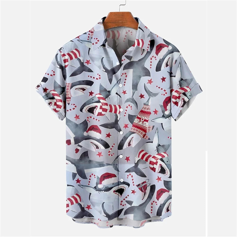 Shark Santa Claus  Men's Shirt Casual Short Sleeve T-shirt