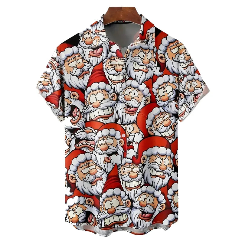 Santa & Elk Short Sleeve Button-Down Shirt for Men