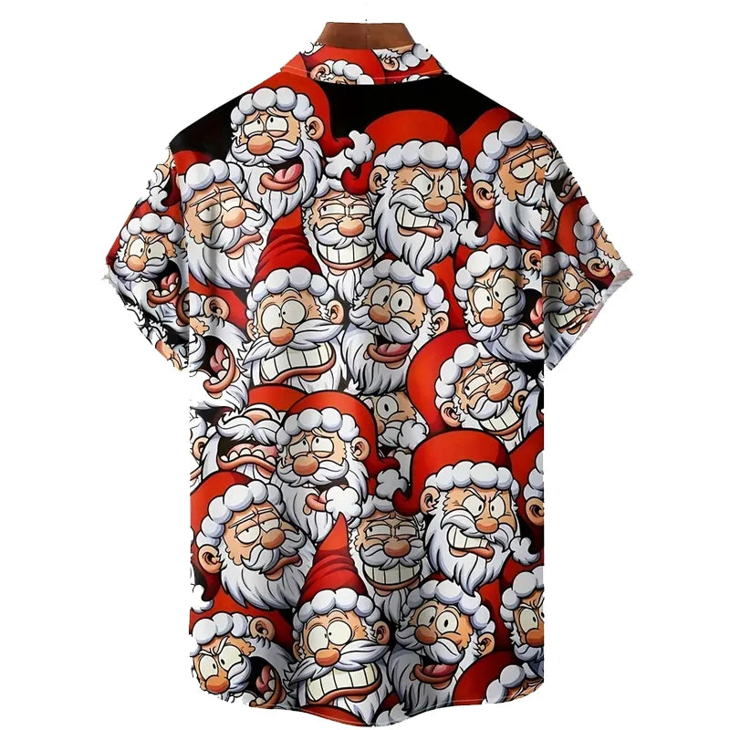 Santa & Elk Short Sleeve Button-Down Shirt for Men