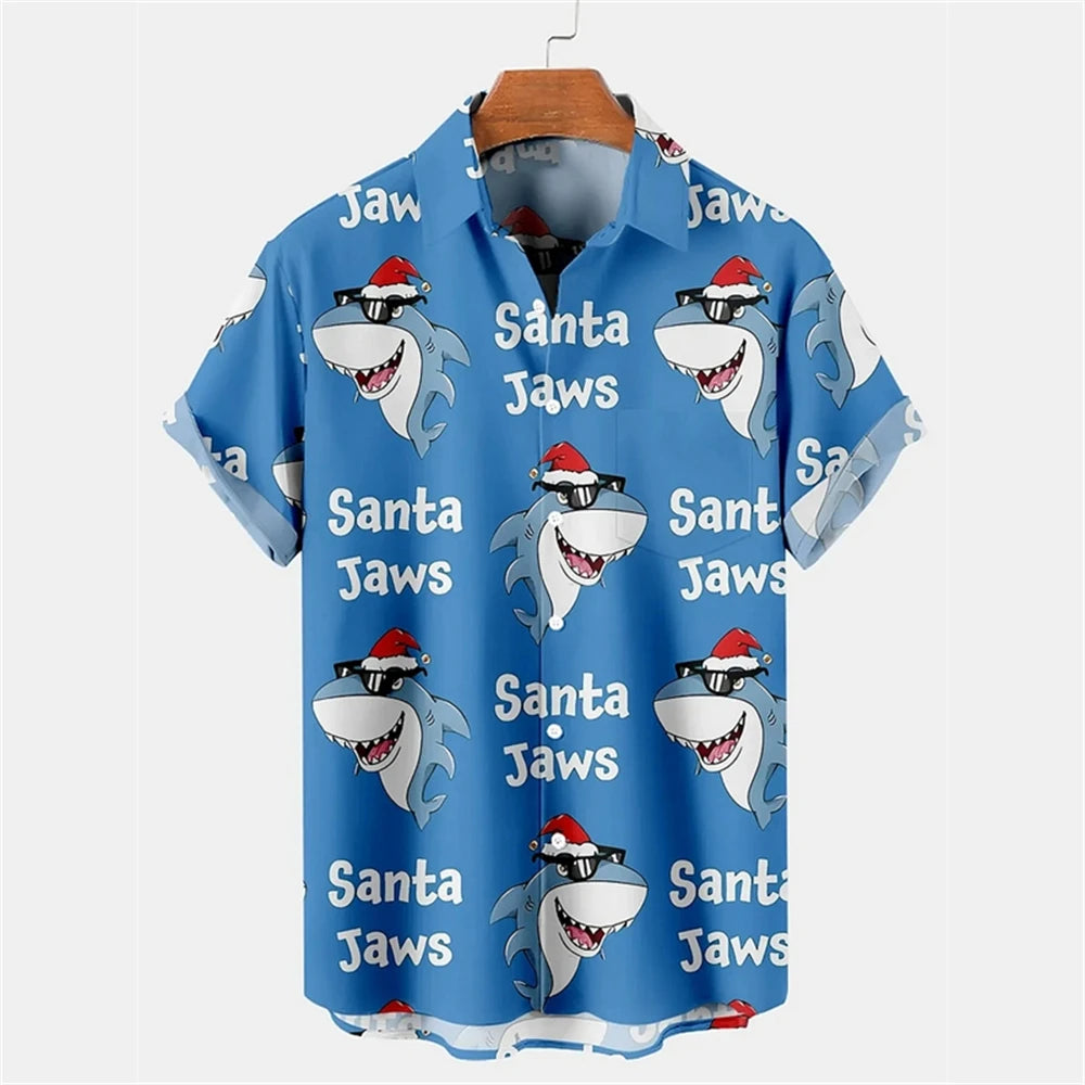 Shark Santa Claus  Men's Shirt Casual Short Sleeve T-shirt