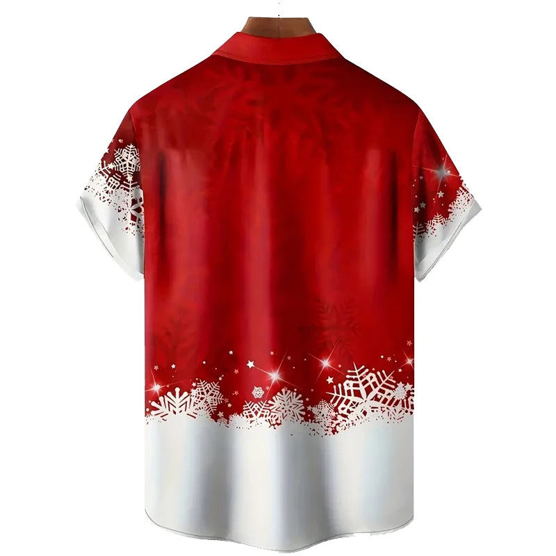 Santa & Elk Short Sleeve Button-Down Shirt for Men