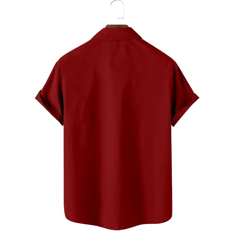 Santa & Elk Short Sleeve Button-Down Shirt for Men