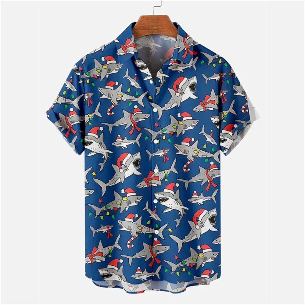 Shark Santa Claus  Men's Shirt Casual Short Sleeve T-shirt