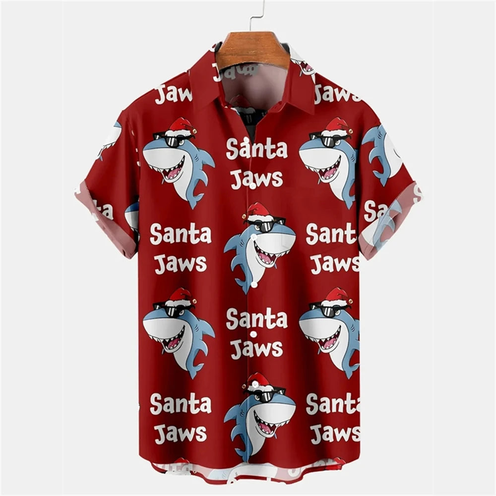 Shark Santa Claus  Men's Shirt Casual Short Sleeve T-shirt